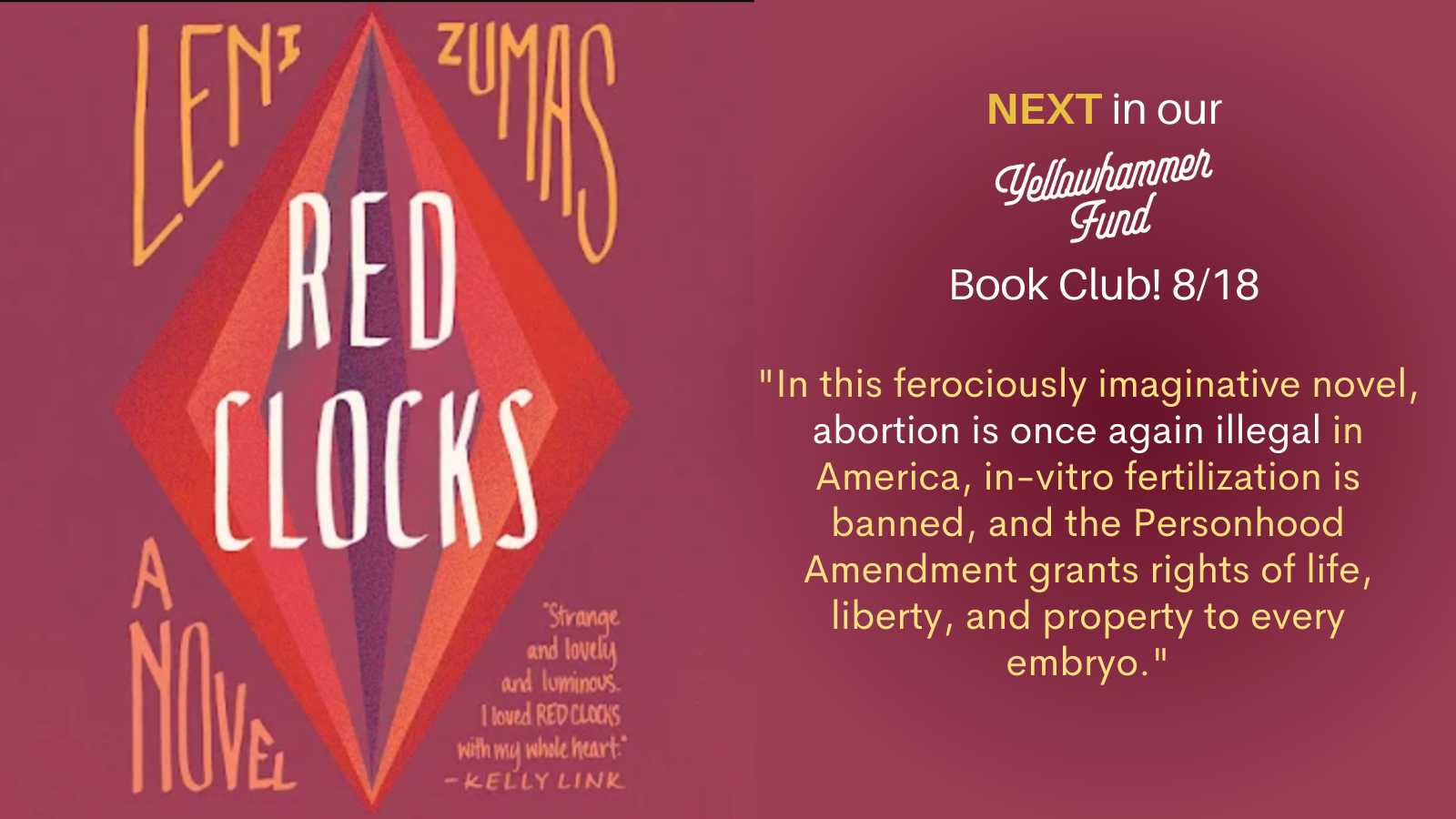 Red Clocks book cover image featuring a short quote